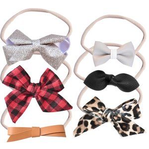 Mixed Holiday Bow Set of 6 in Soft & Super Stretchy Nylon Headband